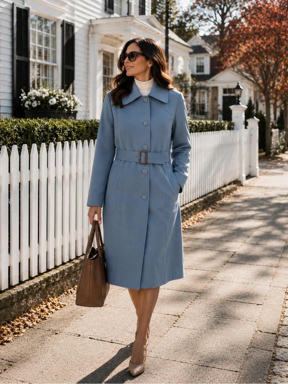 Vintage Misty Harbor Blue Belted Trench Coat USA Rain Coat Size 8 Petite Retro